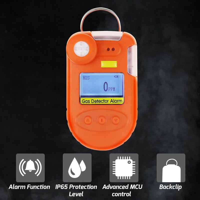 DANOPLUS H2S Monitor Clip on Digital H2S Gas Detector 0~100ppm Hydrogen Sulfide Detector with Vibration, Buzzer and Visual Alarm, Real Time&Date Display and Alarm Data Record Function - Image 2